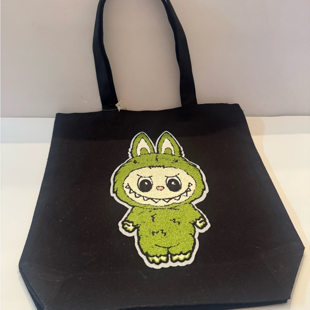 Black Tote Bag with Labubu Design